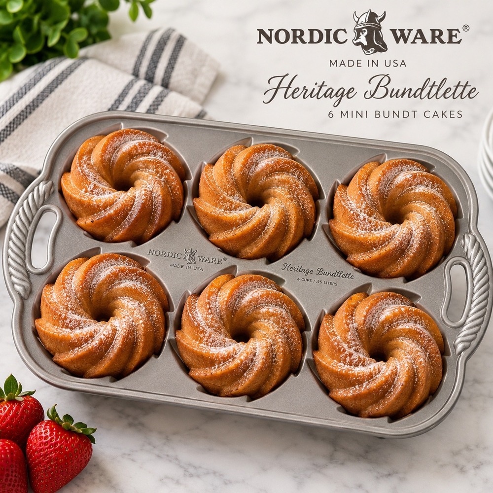 Nordic Ware Heritage Bundtlette Pan 6 Cavity Silver Cast Aluminum 4 Cup USA